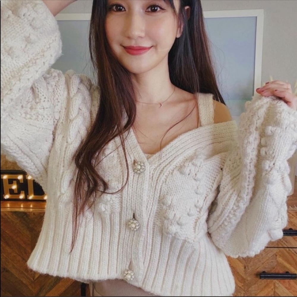 Zara Knit Cardigan Jewel Button Cream Ivory - Picture 6 of 16